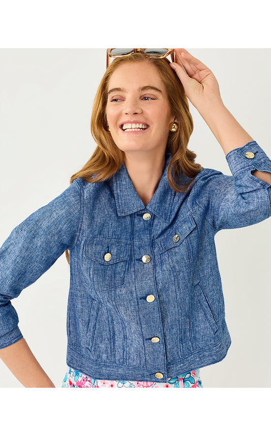 SEASPRAY LINEN JACKET, STARLIGHT NAVY X RESORT WHITE