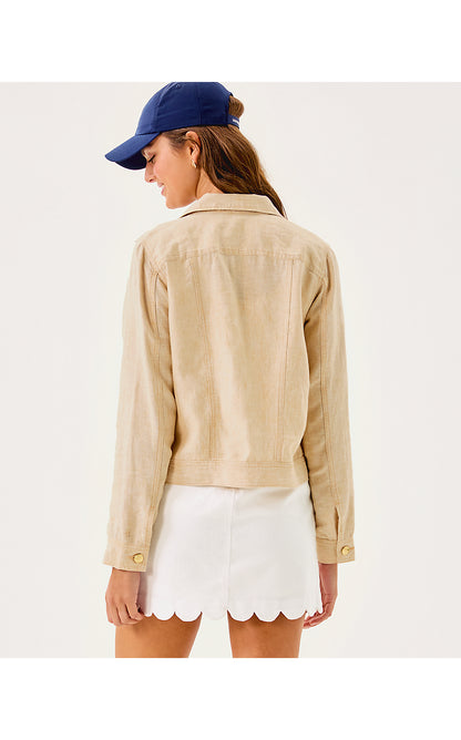 SEASPRAY LINEN JACKET, WICKER TAN X RESORT WHITE