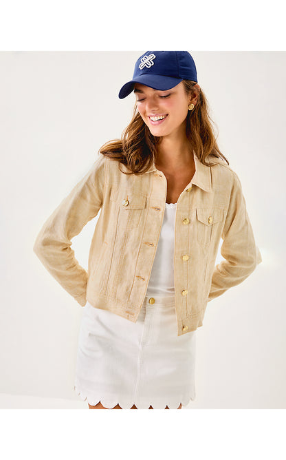 SEASPRAY LINEN JACKET, WICKER TAN X RESORT WHITE