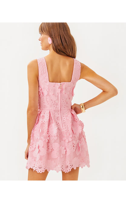 CINDY SKIRTED ROMPER, PINK MUSE PASSION FLOWER 3D LACE