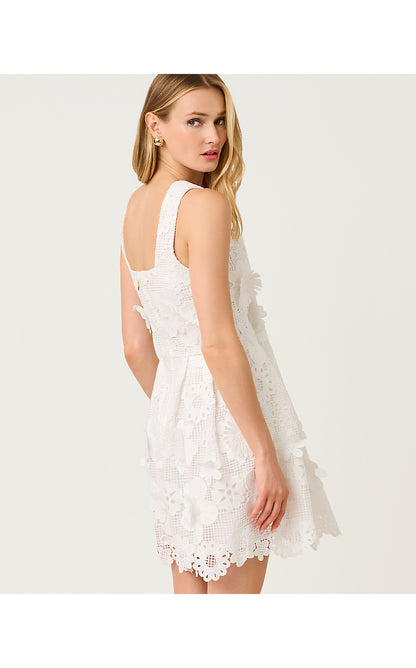 CINDY SKIRTED ROMPER, RESORT WHITE PASSION FLOWER 3D LACE