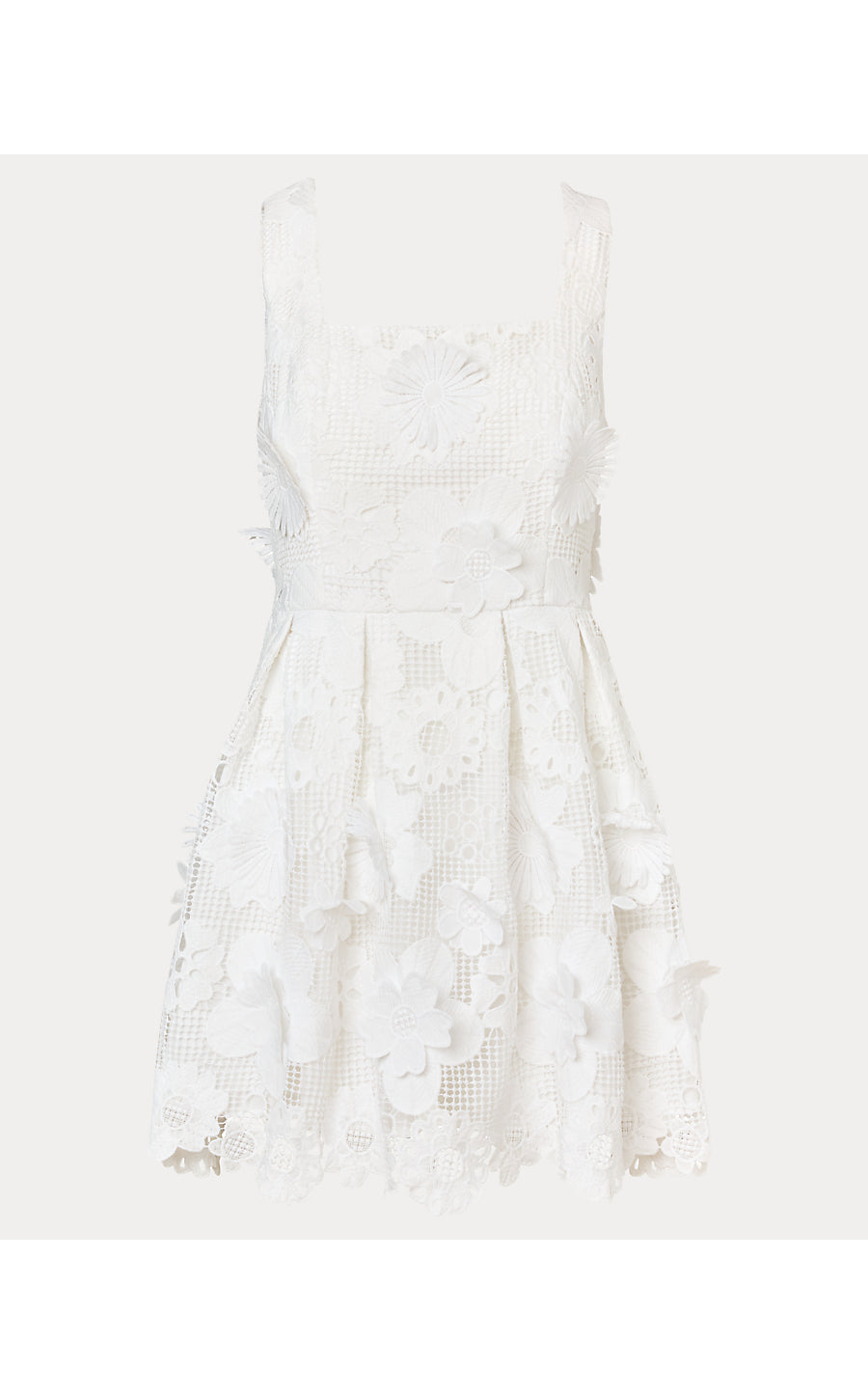 CINDY SKIRTED ROMPER, RESORT WHITE PASSION FLOWER 3D LACE