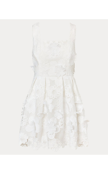 CINDY SKIRTED ROMPER, RESORT WHITE PASSION FLOWER 3D LACE