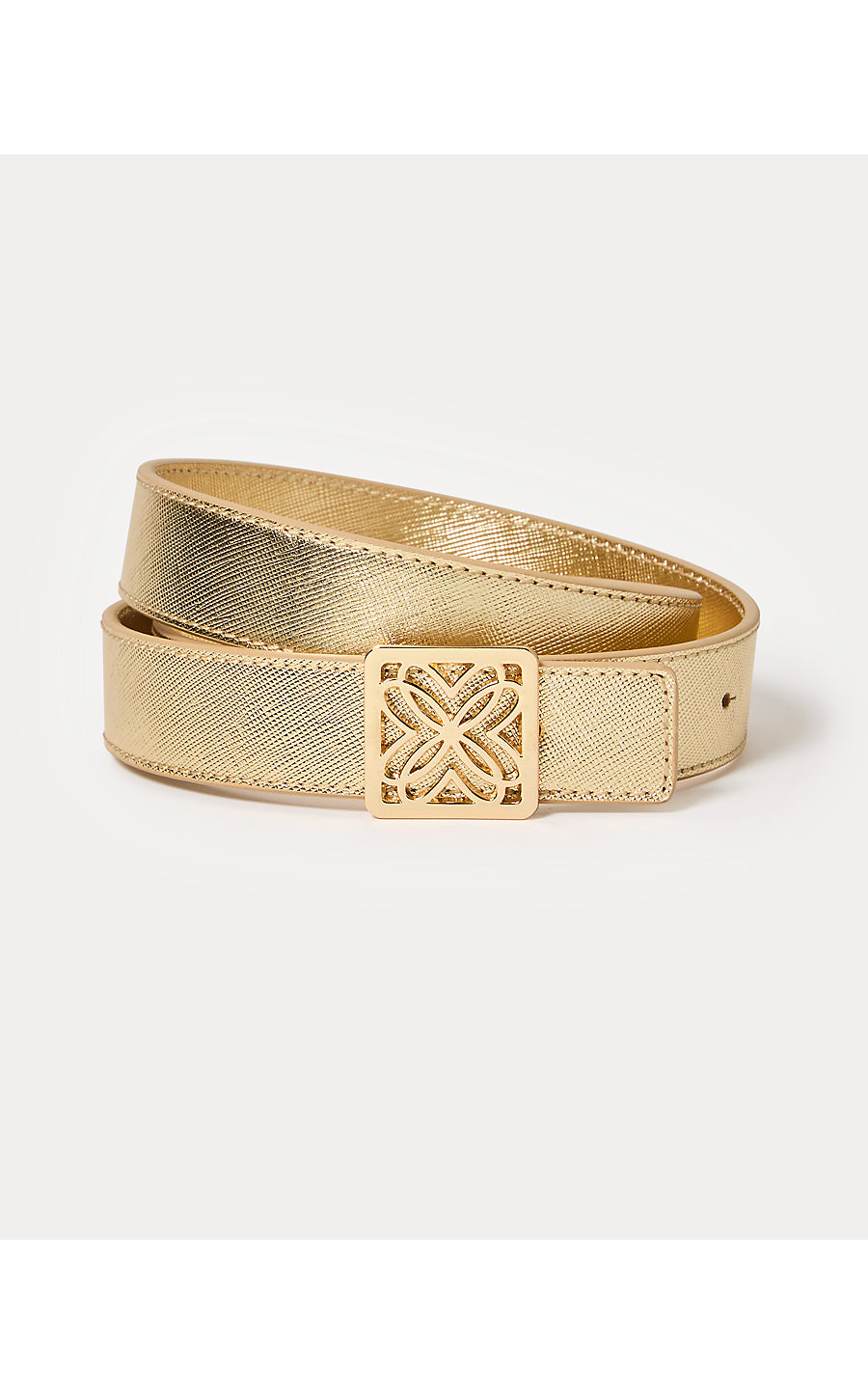 LP SKINNY LEATHER LOGO BELT, GOLD METALLIC