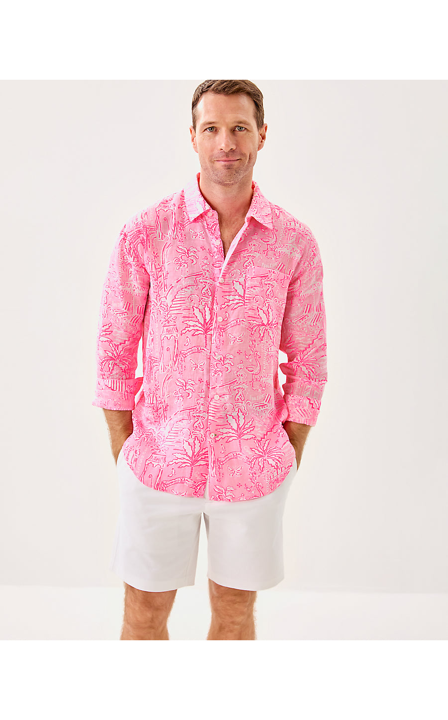 MENS STUFF ADDISON SHIRT, CONCH SHELL PINK PENNYS PLAYGROUND