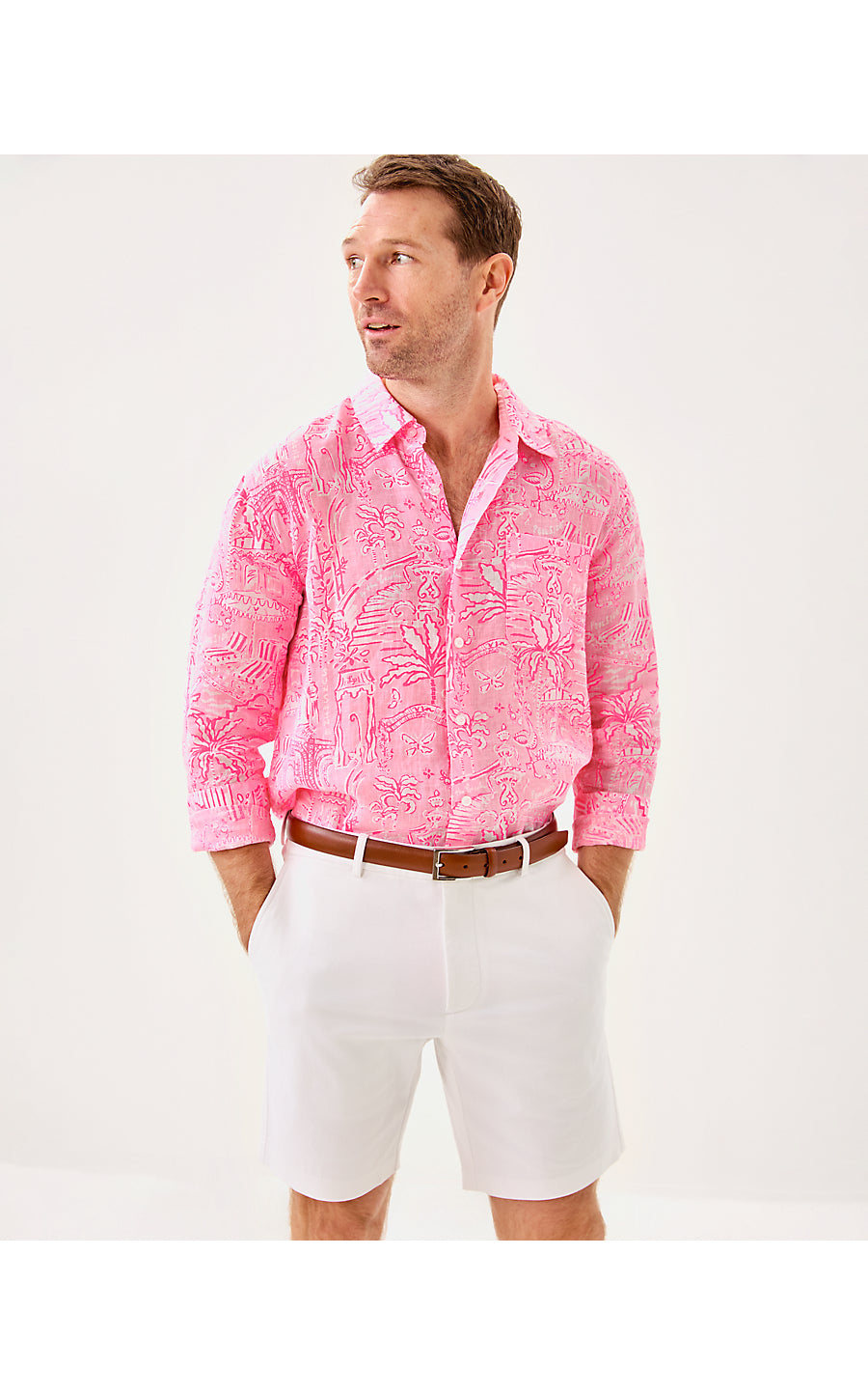 MENS STUFF ADDISON SHIRT, CONCH SHELL PINK PENNYS PLAYGROUND