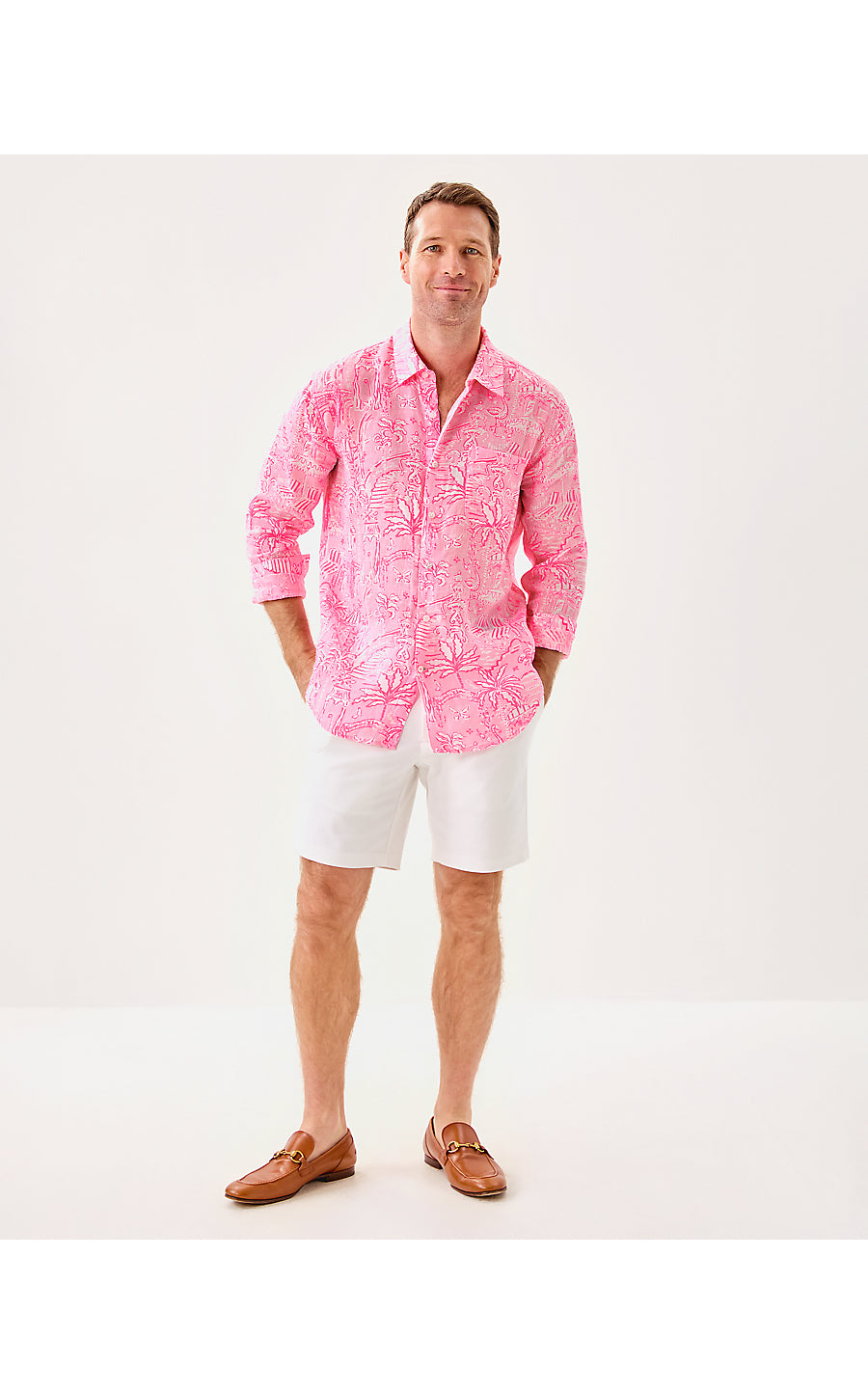 MENS STUFF ADDISON SHIRT, CONCH SHELL PINK PENNYS PLAYGROUND