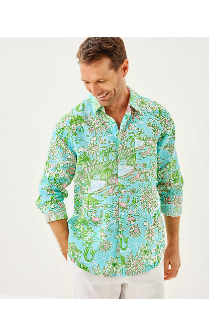 MENS STUFF ADDISON SHIRT, FRESH WATER BLUE SUNBATHERS BLISS
