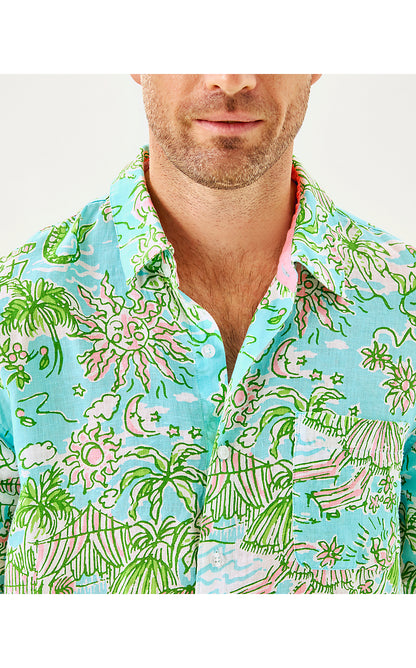 MENS STUFF ADDISON SHIRT, FRESH WATER BLUE SUNBATHERS BLISS