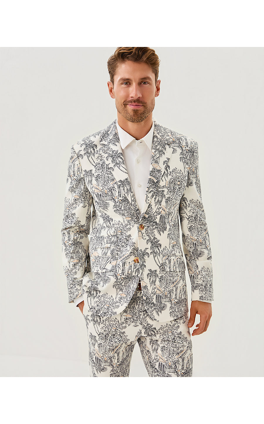 MENS STUFF FLAGLER BLAZER, COCONUT PB ANNIVERSARY TOILE