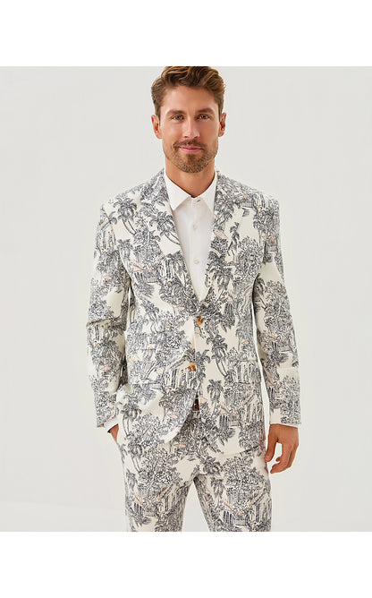 MENS STUFF FLAGLER BLAZER, COCONUT PB ANNIVERSARY TOILE