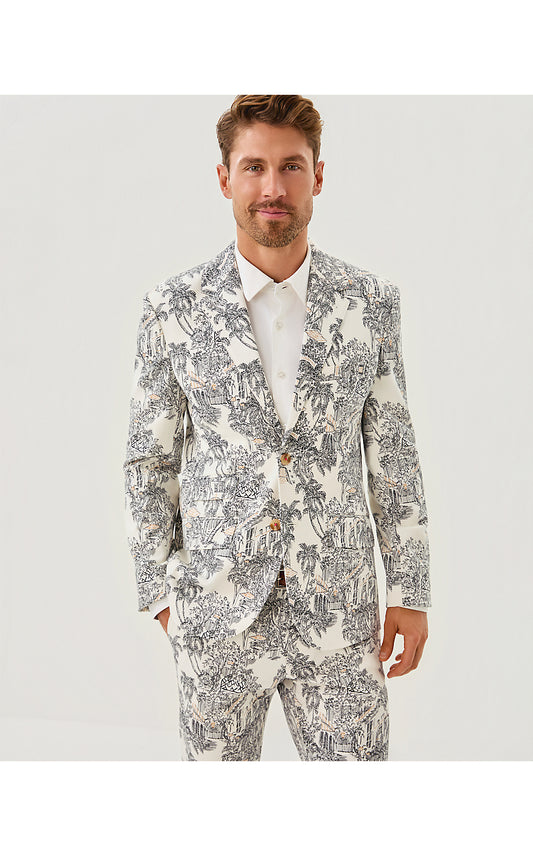 MENS STUFF FLAGLER BLAZER, COCONUT PB ANNIVERSARY TOILE