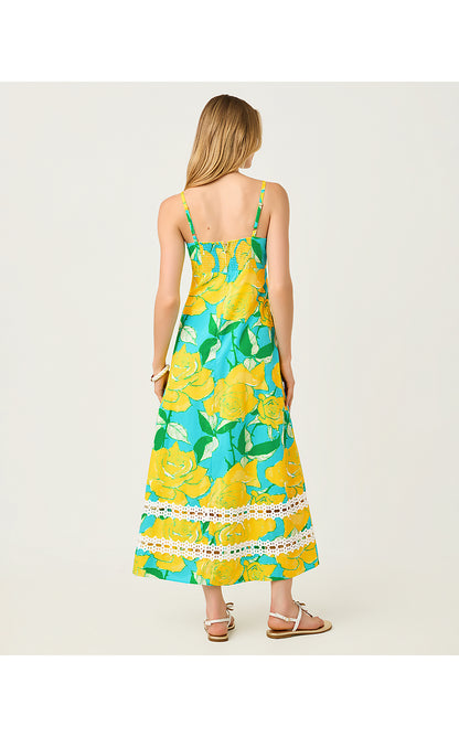 HALIEY MIDI DRESS, BLUE CURACAO ROSE BUD