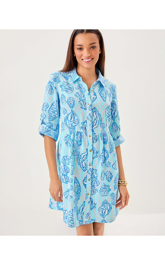 SHAELA DRESS, FRESH WATER BLUE COOL AS SHELL