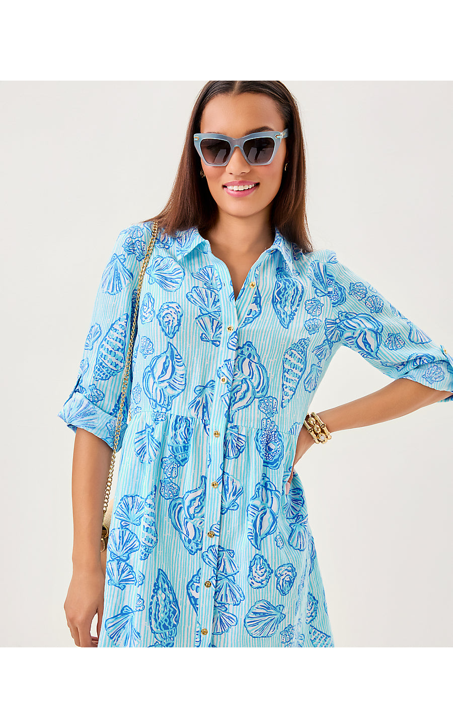 SHAELA DRESS, FRESH WATER BLUE COOL AS SHELL