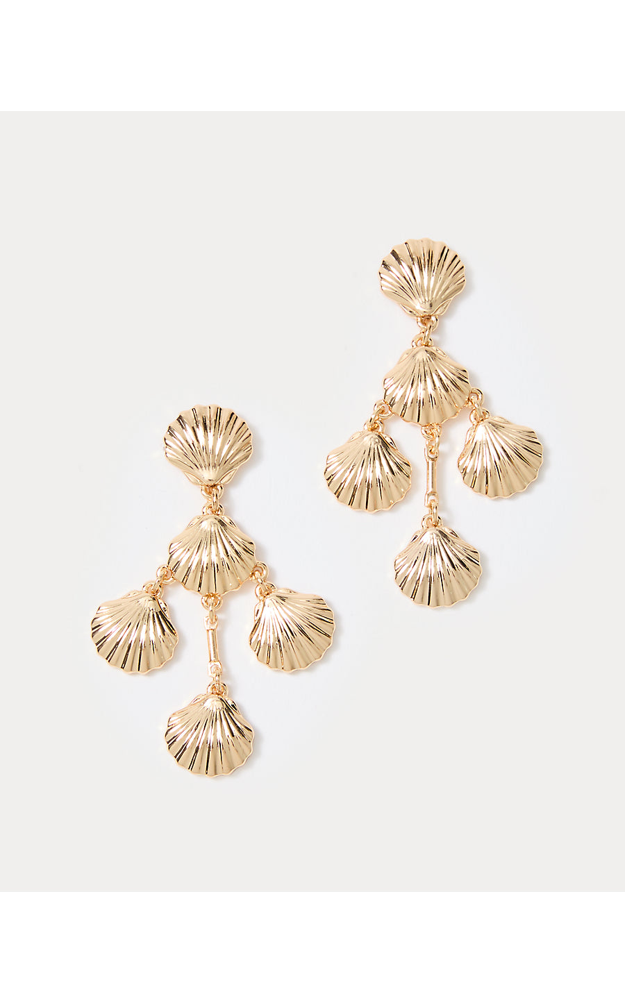 COOL AS SHELL CHANDELIER EARRINGS, GOLD METALLIC