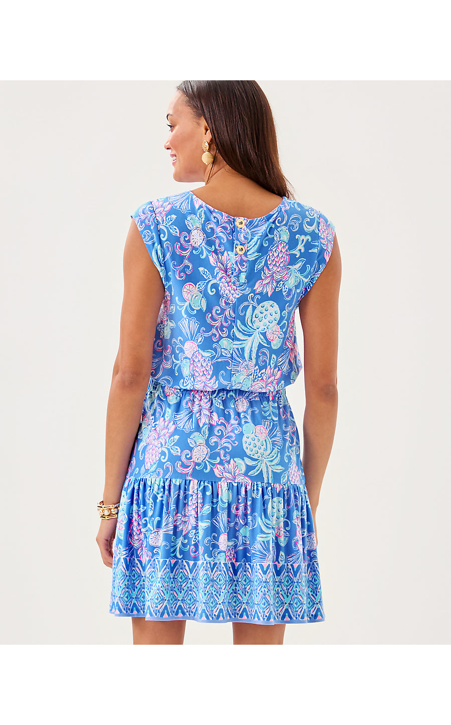 DANVILLE DRESS, SUNWASHED BLUE CITRUS CRUSH ENGINEERED KNIT DRESS