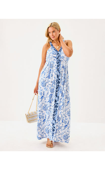 CARMILLA MAXI DRESS, RESORT WHITE BAREFOOT BEACHCOMBERS ENGINEERED KNIT DRESS
