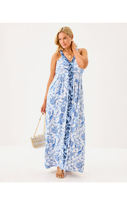 CARMILLA MAXI DRESS, RESORT WHITE BAREFOOT BEACHCOMBERS ENGINEERED KNIT DRESS
