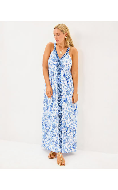 CARMILLA MAXI DRESS, RESORT WHITE BAREFOOT BEACHCOMBERS ENGINEERED KNIT DRESS