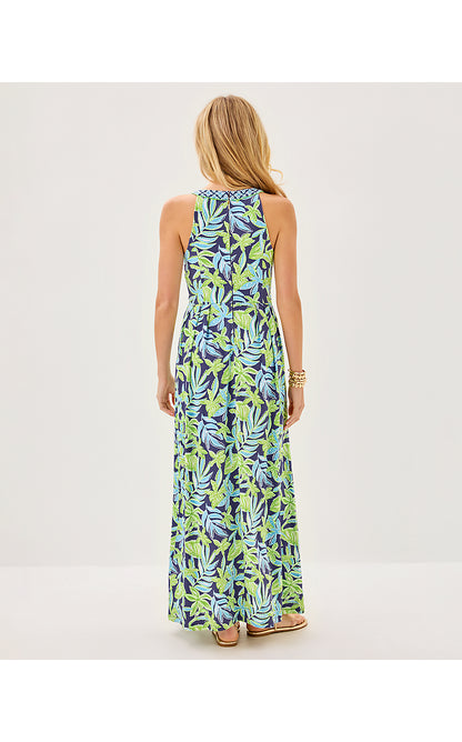 CARMILLA MAXI DRESS, SAPPHIRE POOL TROPICAL TANGO ENGINEERED KNIT MAXI