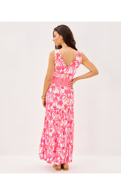 SKYLAR MIDI DRESS, RESORT WHITE LOVELY LONG STEMS ENGINEERED KNIT DRESS