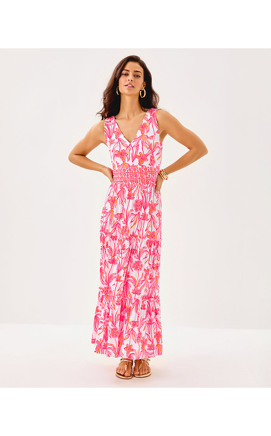 SKYLAR MIDI DRESS, RESORT WHITE LOVELY LONG STEMS ENGINEERED KNIT DRESS