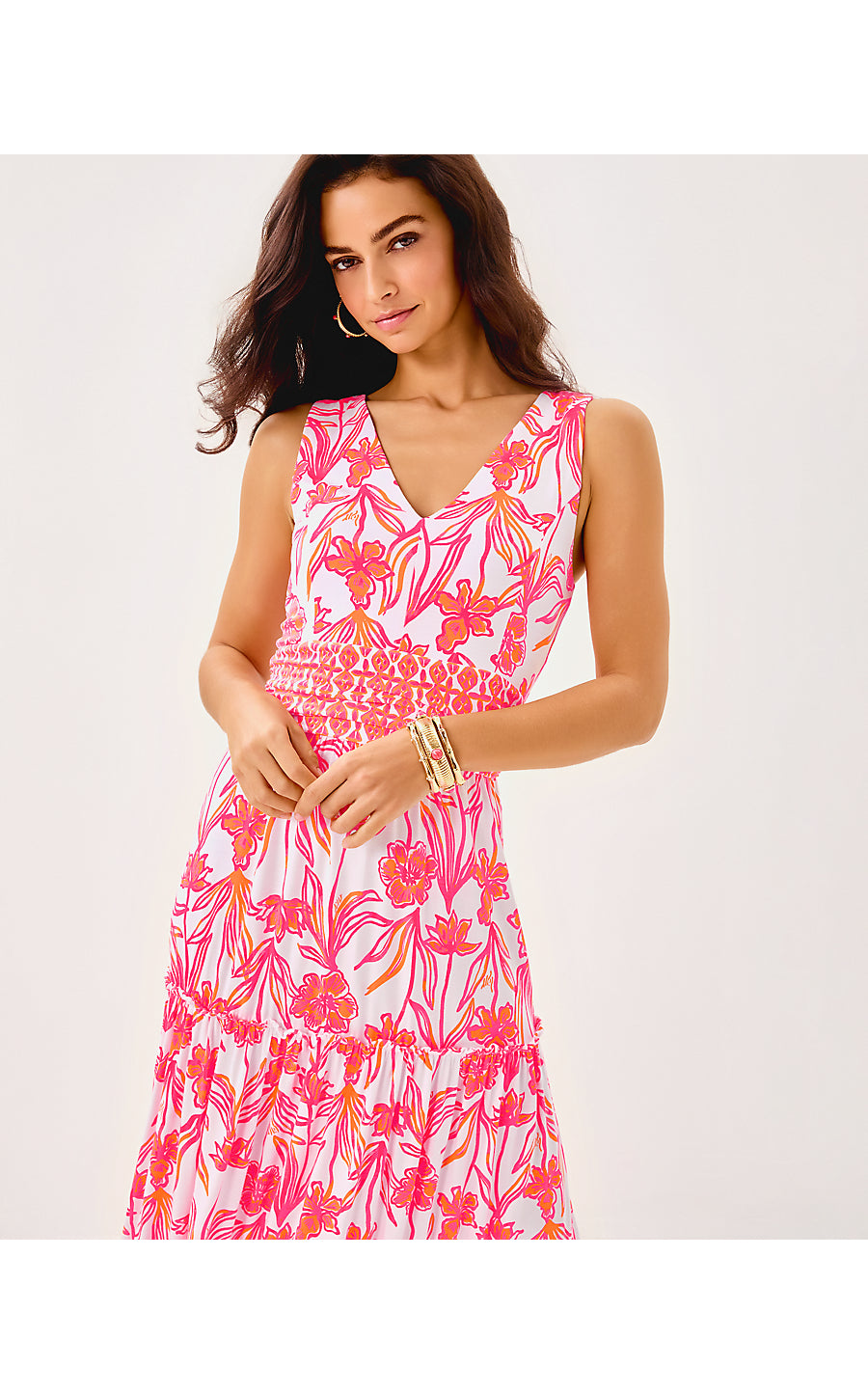 SKYLAR MIDI DRESS, RESORT WHITE LOVELY LONG STEMS ENGINEERED KNIT DRESS