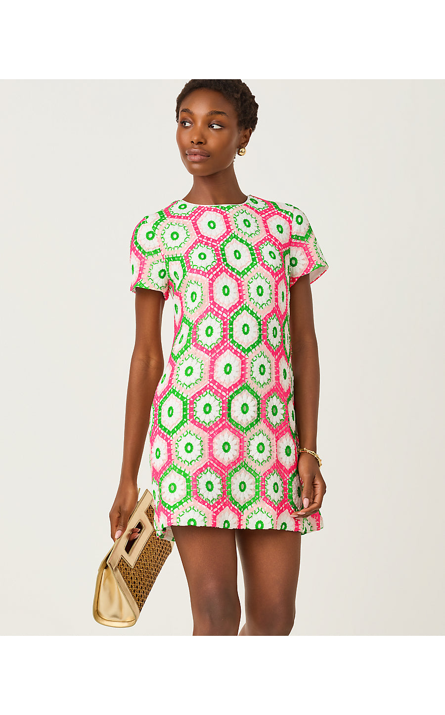 LEYLA SHIFT, CHERRY BLOSSOM PINK DAISY HEX CROCHET