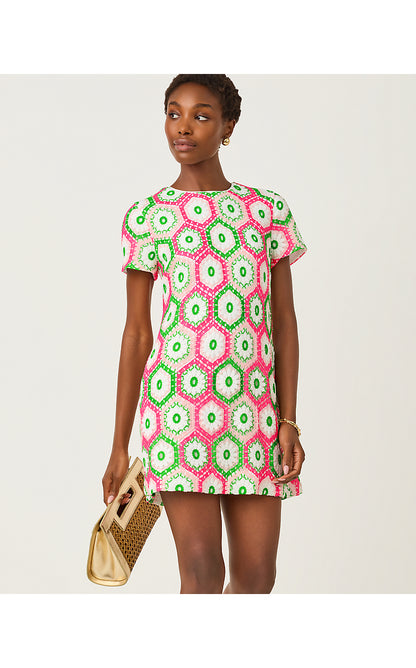 LEYLA SHIFT, CHERRY BLOSSOM PINK DAISY HEX CROCHET