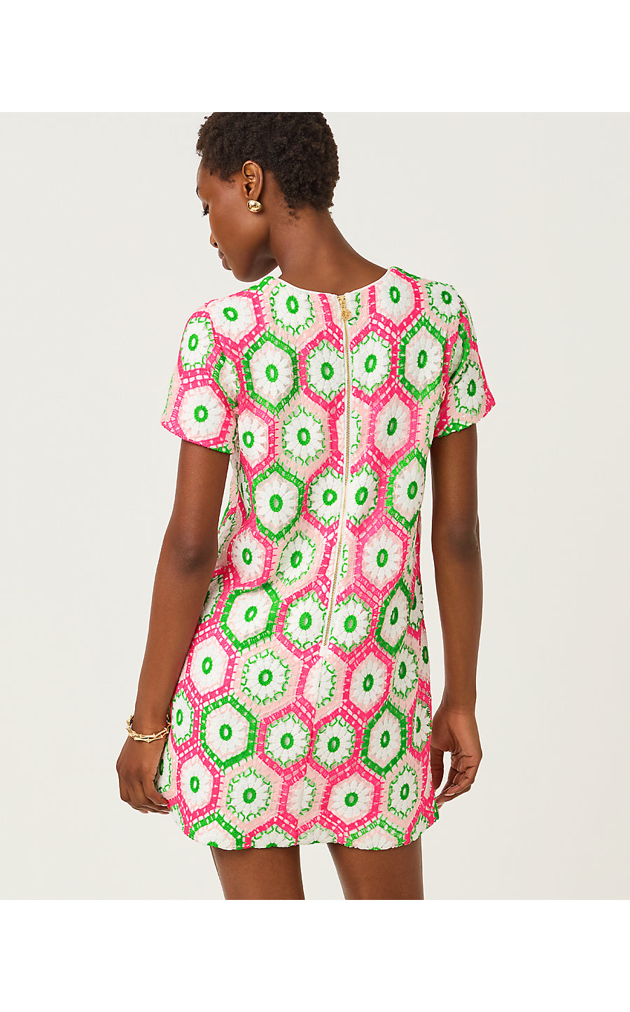 LEYLA SHIFT, CHERRY BLOSSOM PINK DAISY HEX CROCHET