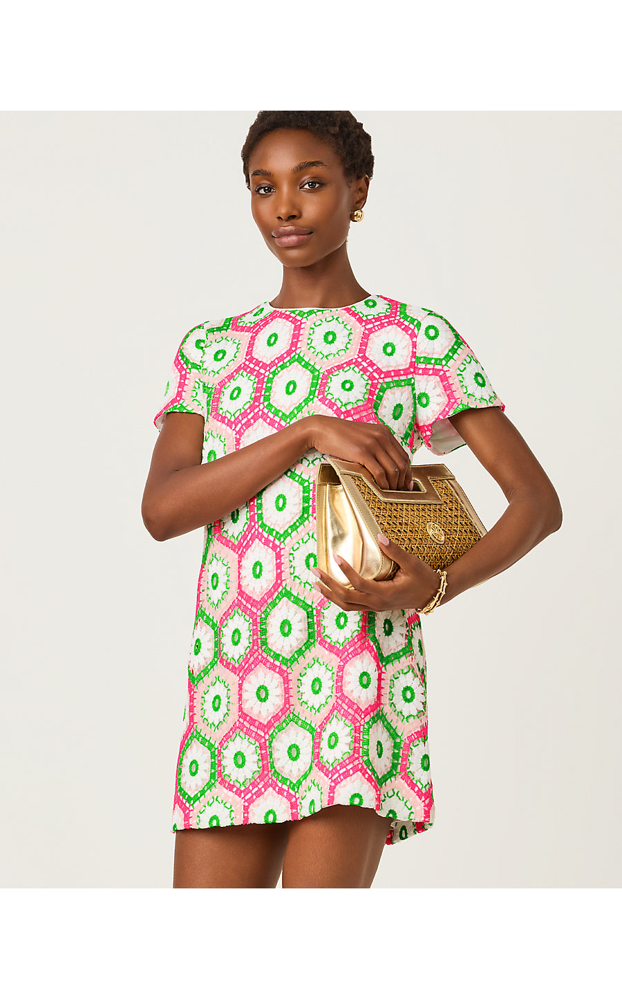 LEYLA SHIFT, CHERRY BLOSSOM PINK DAISY HEX CROCHET