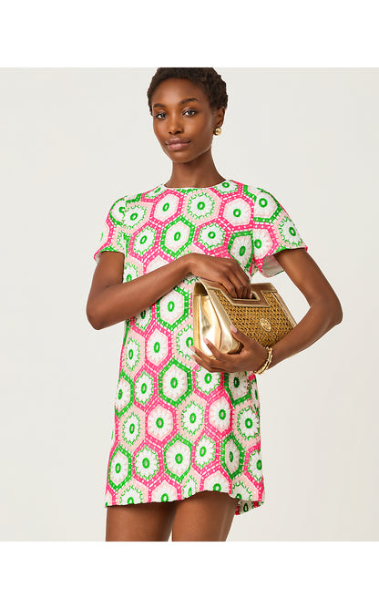LEYLA SHIFT, CHERRY BLOSSOM PINK DAISY HEX CROCHET