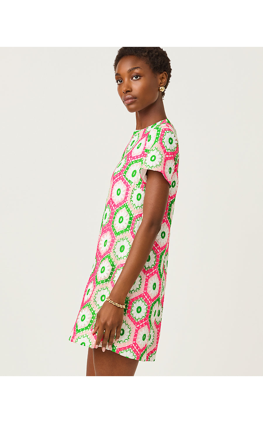 LEYLA SHIFT, CHERRY BLOSSOM PINK DAISY HEX CROCHET