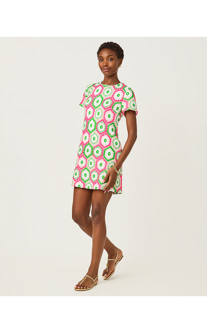 LEYLA SHIFT, CHERRY BLOSSOM PINK DAISY HEX CROCHET