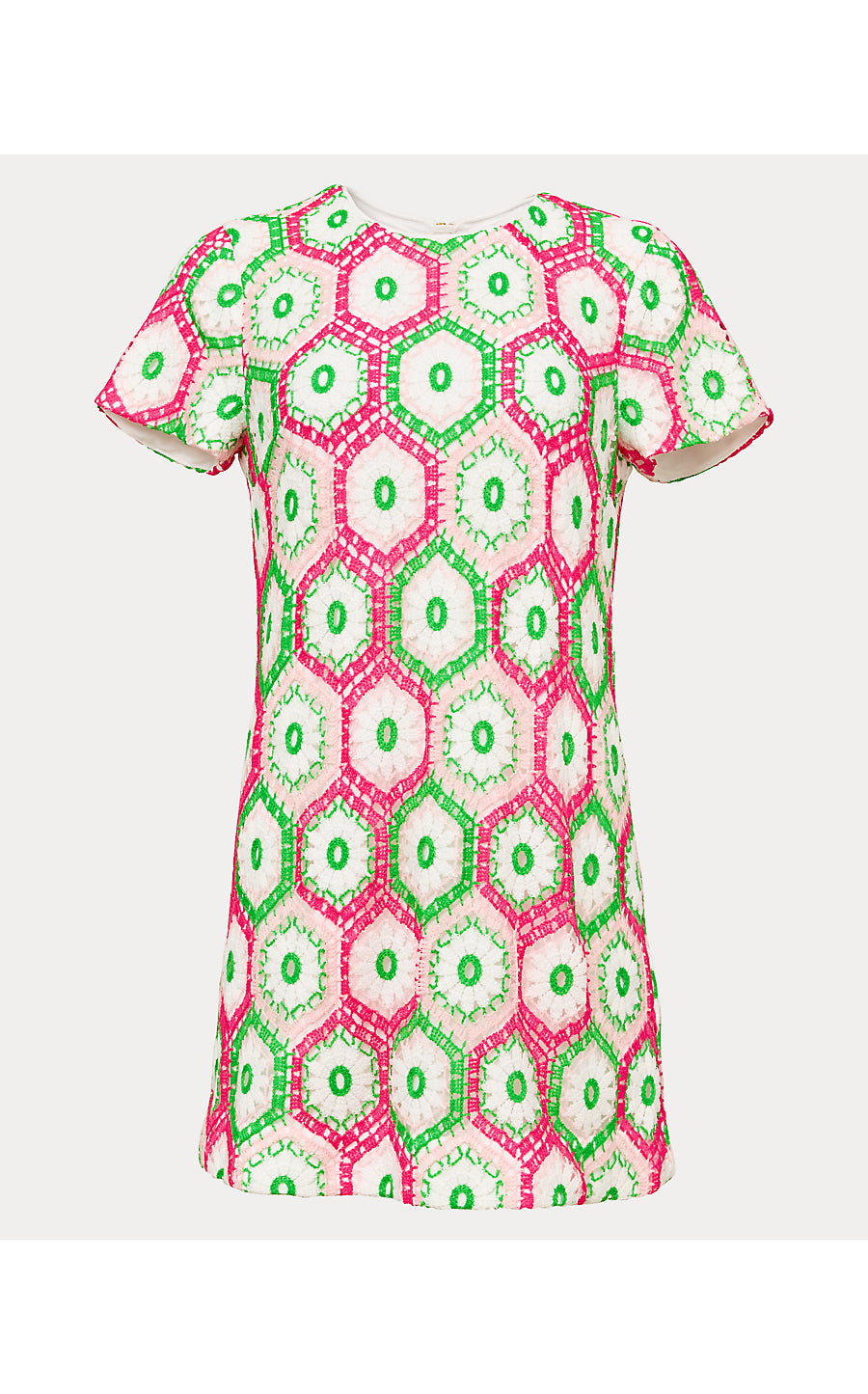 LEYLA SHIFT, CHERRY BLOSSOM PINK DAISY HEX CROCHET