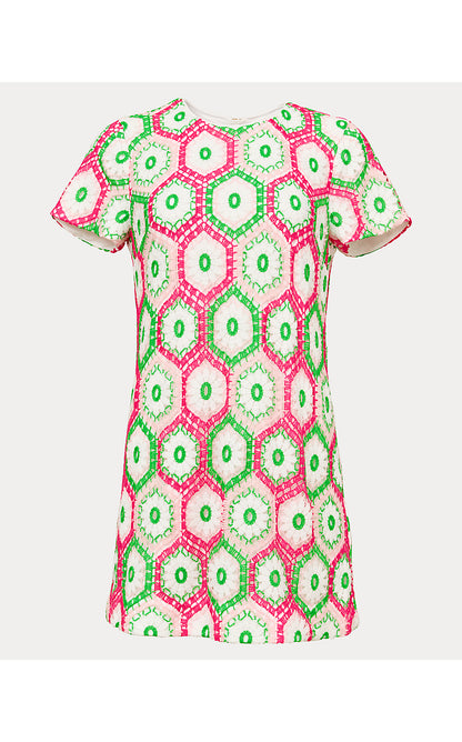 LEYLA SHIFT, CHERRY BLOSSOM PINK DAISY HEX CROCHET