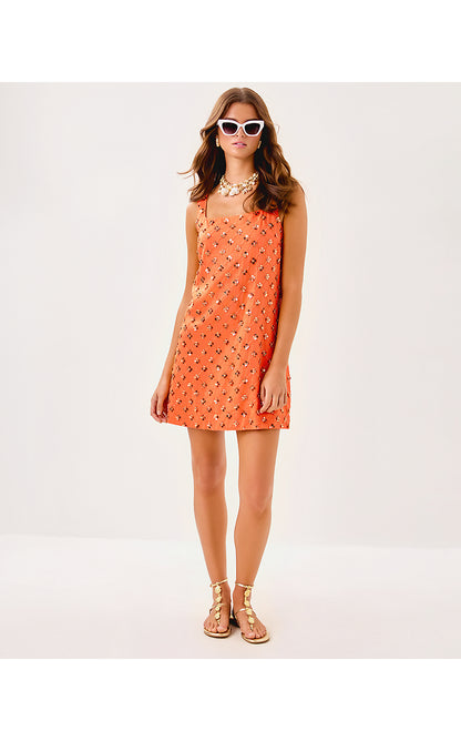 TAMALA DRESS, PAPAYA BEADED SEQUIN EMBELLISHED SEQUIN BLEND