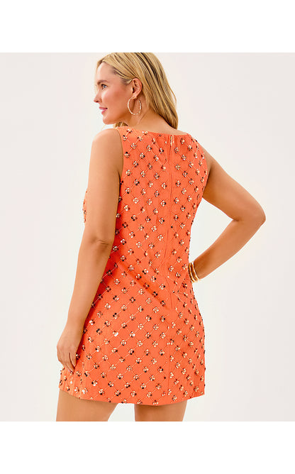 TAMALA DRESS, PAPAYA BEADED SEQUIN EMBELLISHED SEQUIN BLEND