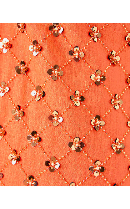 TAMALA DRESS, PAPAYA BEADED SEQUIN EMBELLISHED SEQUIN BLEND