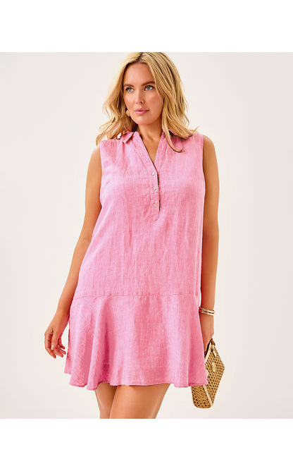 ELLOWYN LINEN DRESS, SUNKISSED PINK X RESORT WHITE