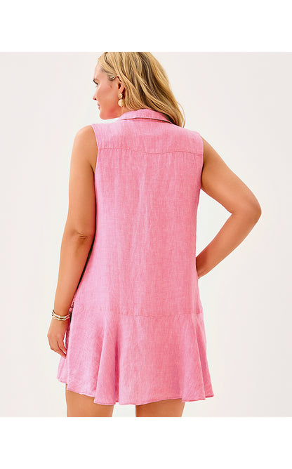ELLOWYN LINEN DRESS, SUNKISSED PINK X RESORT WHITE