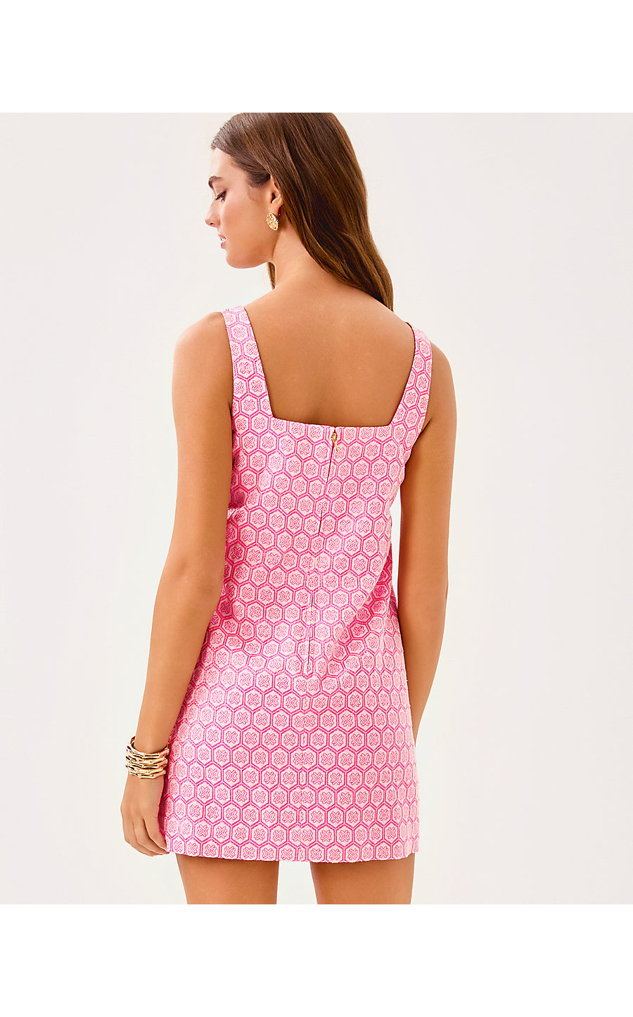 BRIA SKIRTED ROMPER, ROUSSEAU PINK BUTTERFLY BRANDMARK JACQUARD