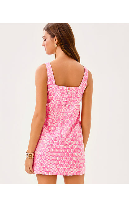 BRIA SKIRTED ROMPER, ROUSSEAU PINK BUTTERFLY BRANDMARK JACQUARD