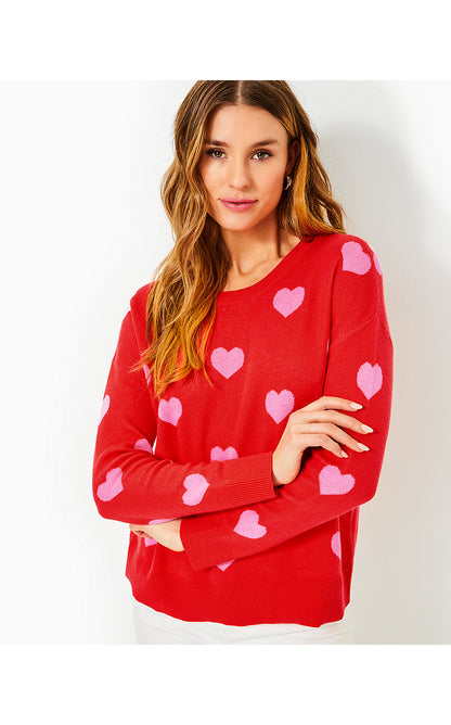 TENSLEY SWEATER, ROCOCO RED HEARTS JACQUARD