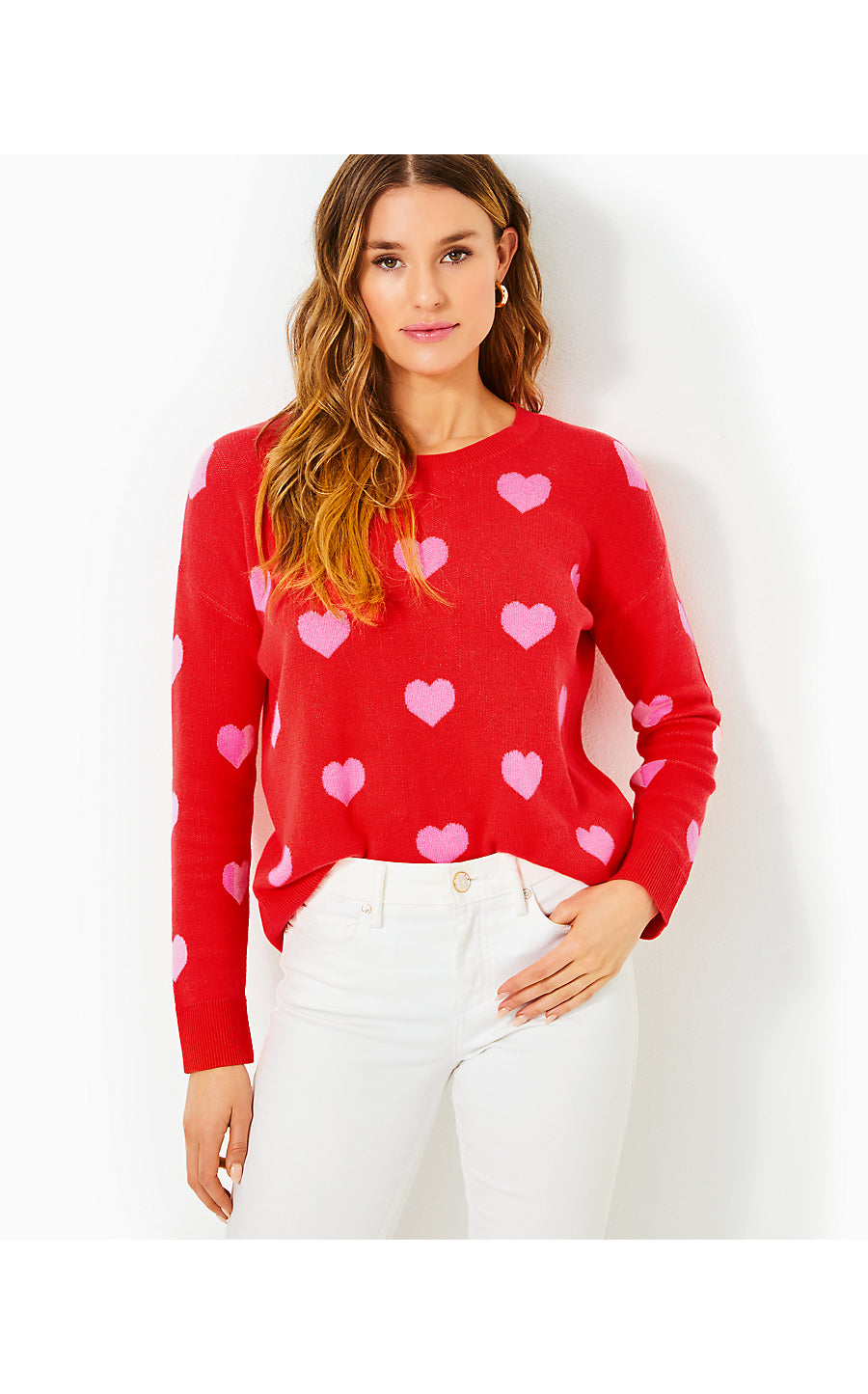 TENSLEY SWEATER, ROCOCO RED HEARTS JACQUARD