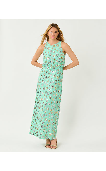 TEONNA MAXI DRESS, MINT CONDITION SPARKLER EMBELLISHED LINEN BLEND