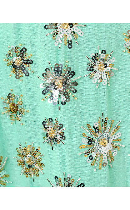TEONNA MAXI DRESS, MINT CONDITION SPARKLER EMBELLISHED LINEN BLEND