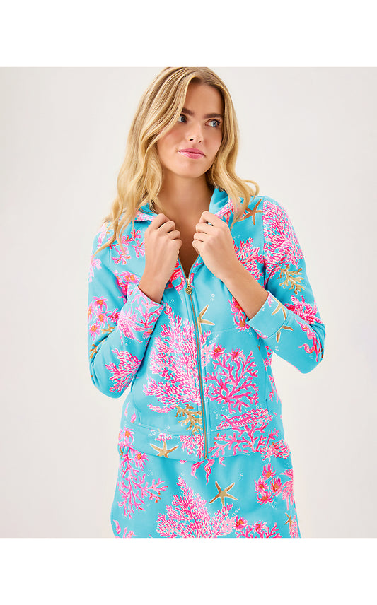 AVIDA ZIP-UP TERRY HOODIE, MULTI ROYAL CORAL