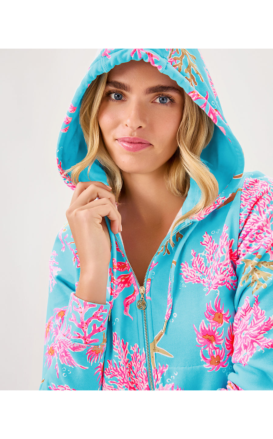 AVIDA ZIP-UP TERRY HOODIE, MULTI ROYAL CORAL